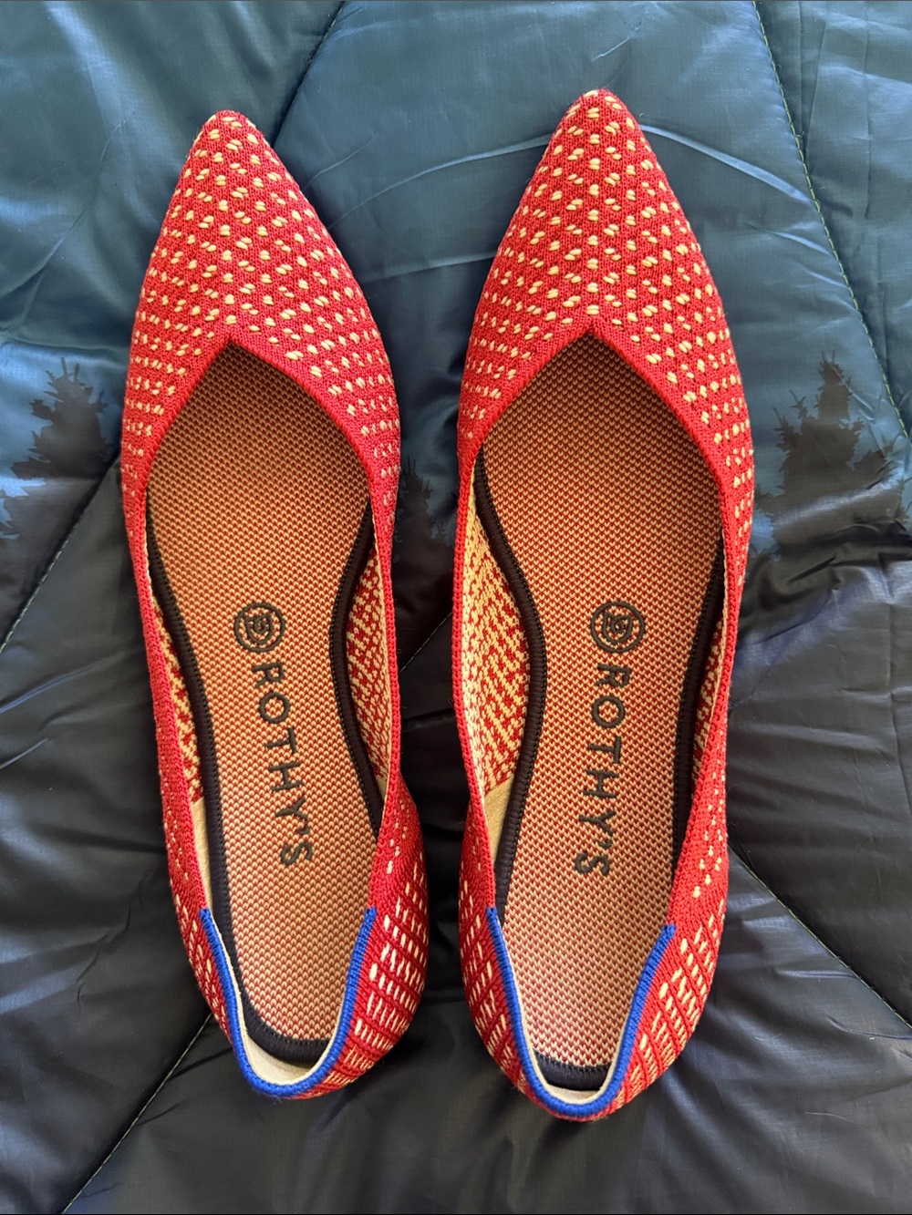 Rothy's Red with White Dots Pointed Knit Flats
